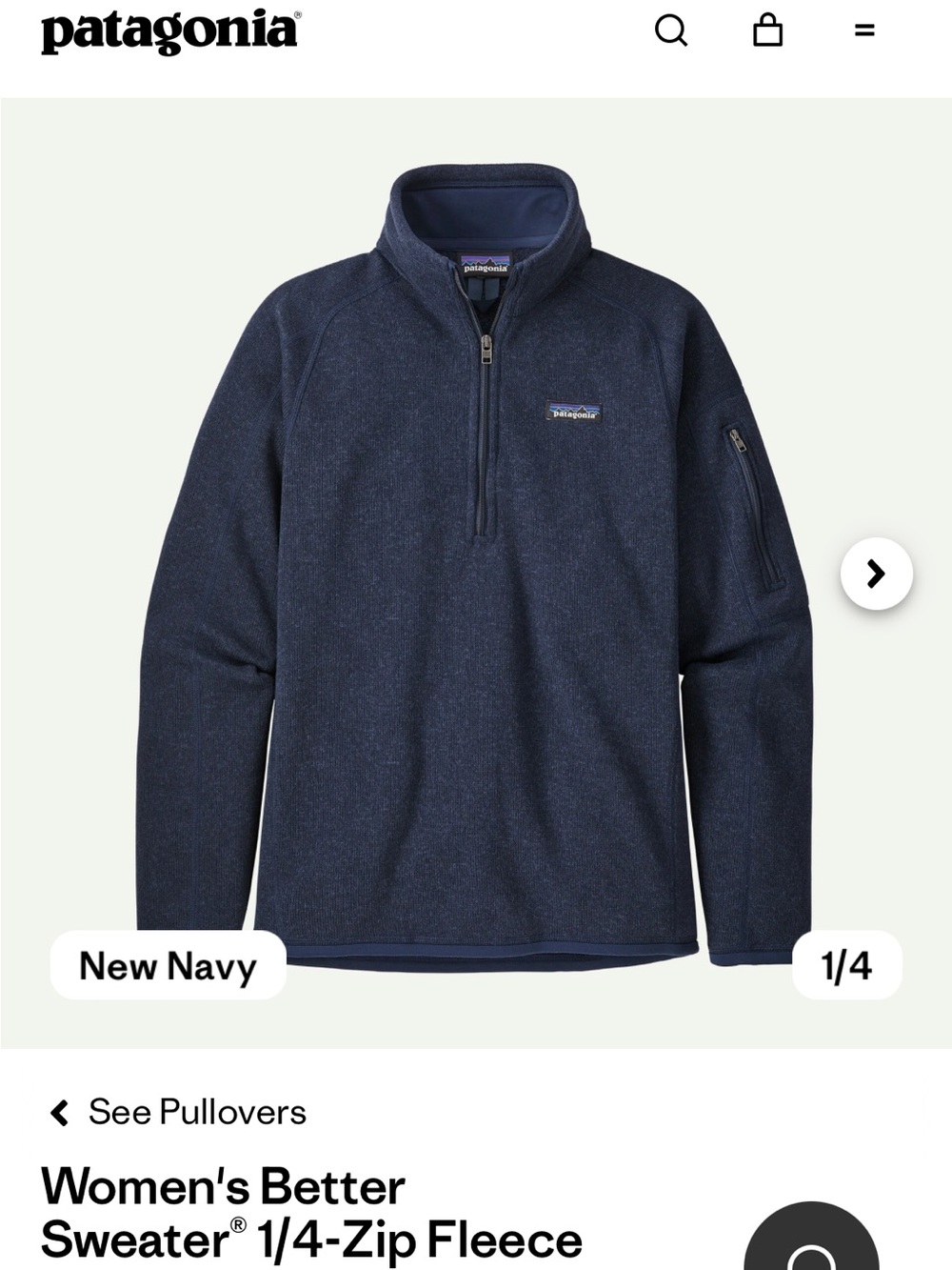 Patagonia Women’s Better Sweater 1/4-Zip Fleece - New Navy. Size Small